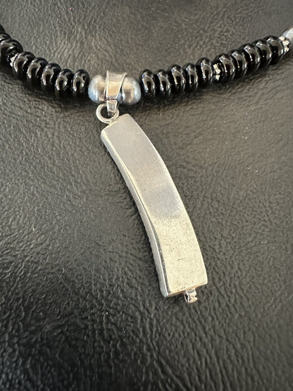 Mens Womens Black Onyx Pendant Navajo Sterling Silver Beads Necklace 18332