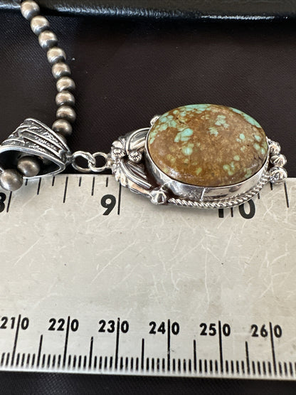 Mens Blue Turquoise#8 Pendant Navajo Sterling Silver Necklace 18070