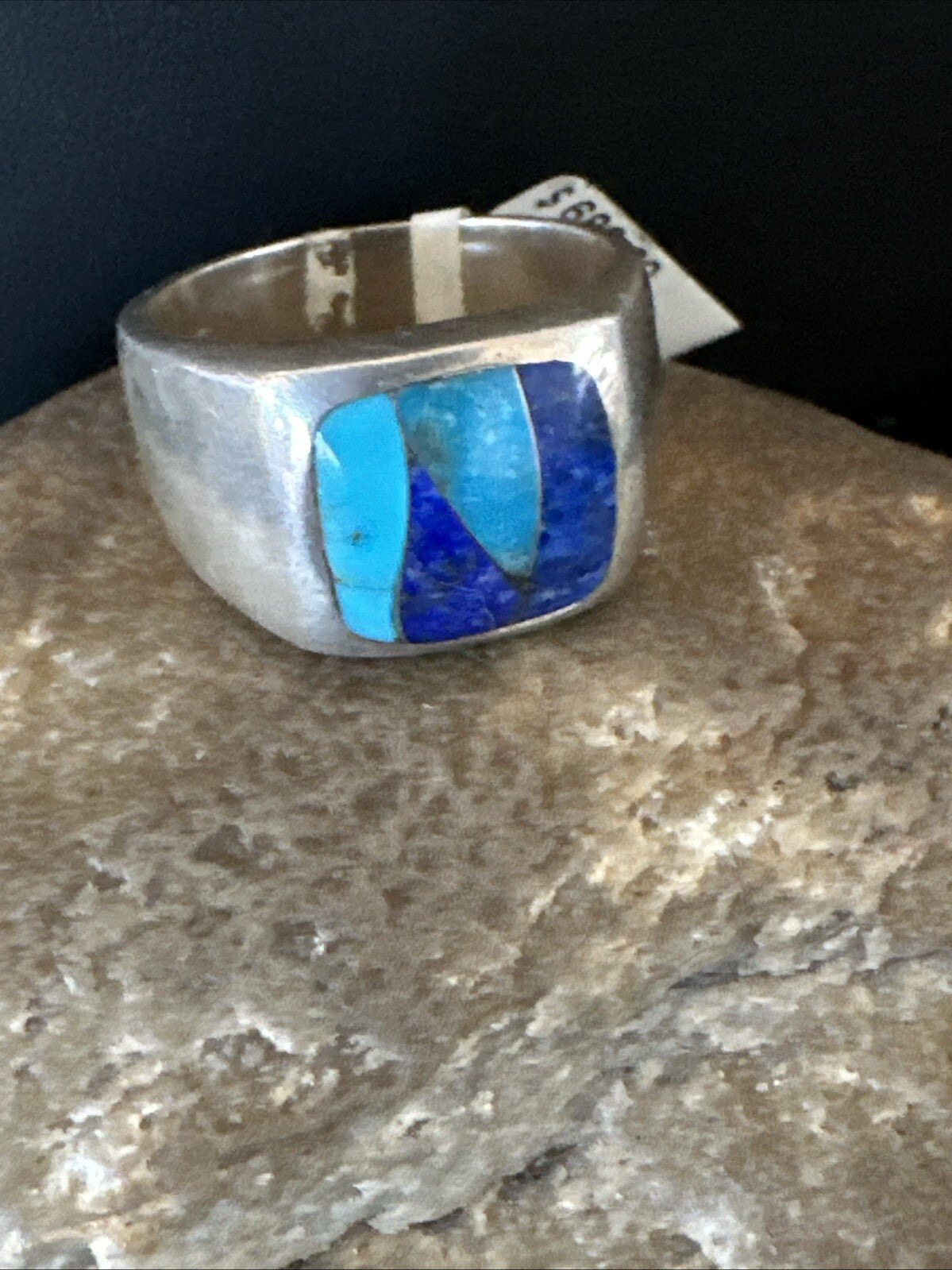 MultiColor Navajo Sterling Turquoise Lapis Inlay Ring Sz 10 18816
