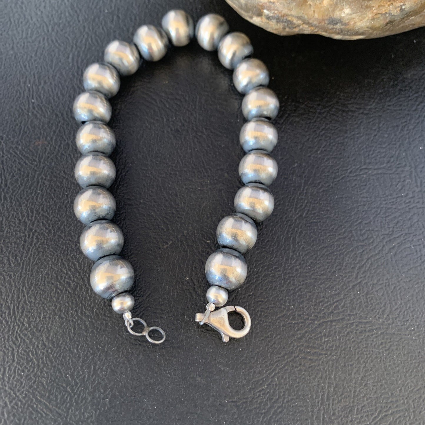 Native American Navajo 10mm Beads 7” Sterling Silver Bracelet 91007