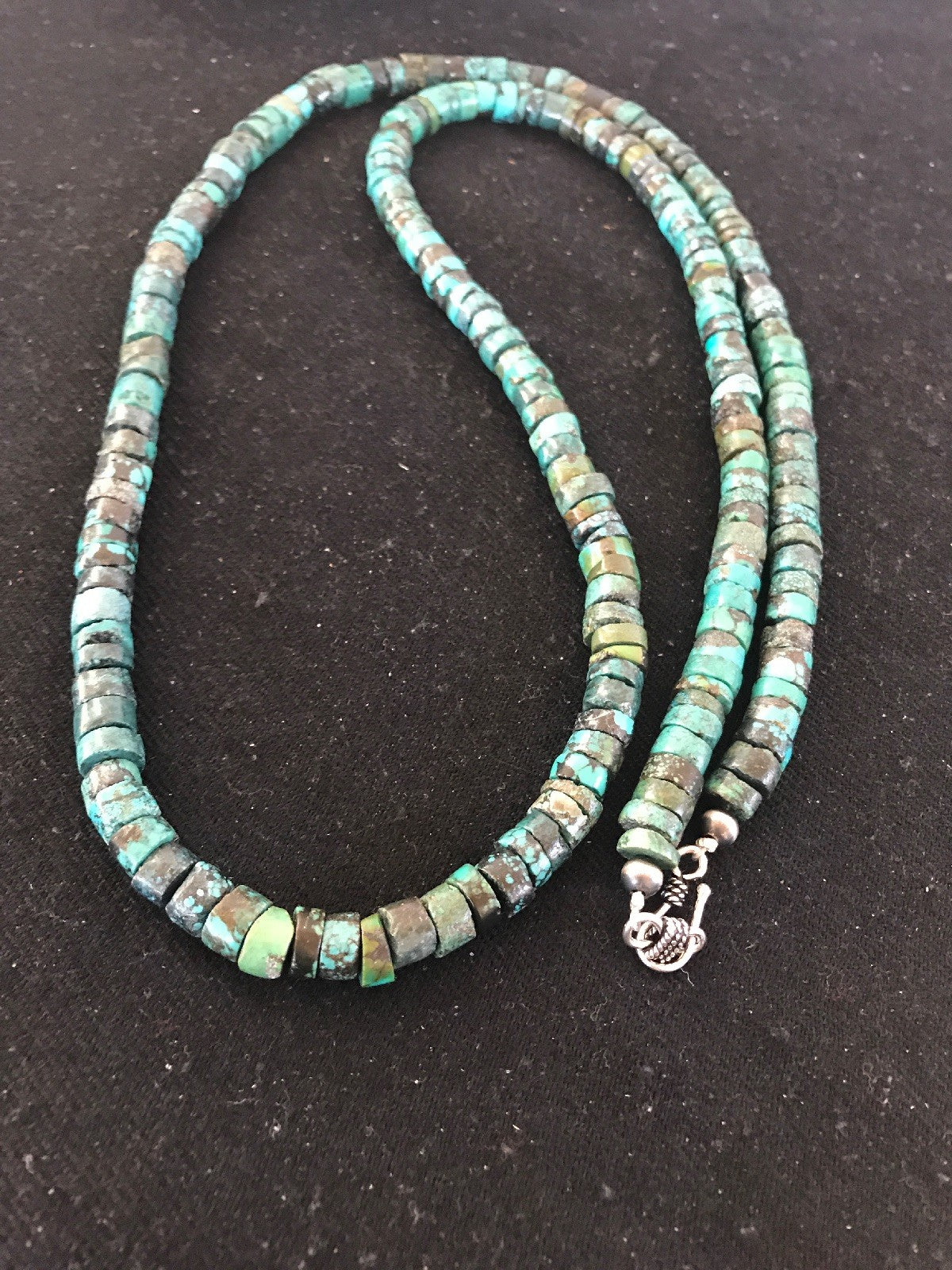Native Turquoise Heishi Bead 7 mm Navajo Sterling Silver Necklace 3725