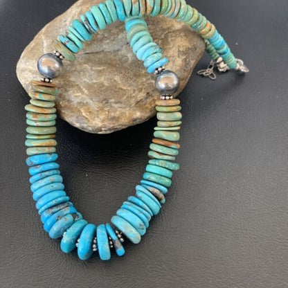 Navajo Blue Green Turquoise Necklace Sterling Silver 20" 11963