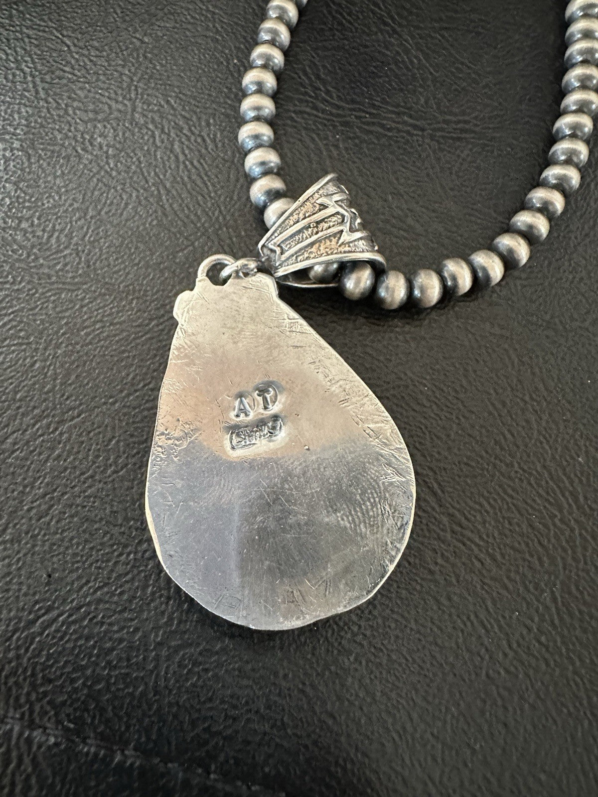Black Onyx Pendant Navajo Pearls Sterling Silver Necklace 19386