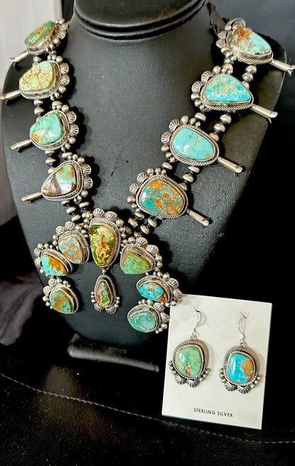 Royston Turquoise Navajo Squash Sterling Silver Naja Necklace Earrings 18229