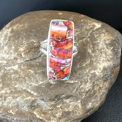 Blue Turquoise Purple Spiny Oyster Navajo Sterling Silver Ring Size 8 18218