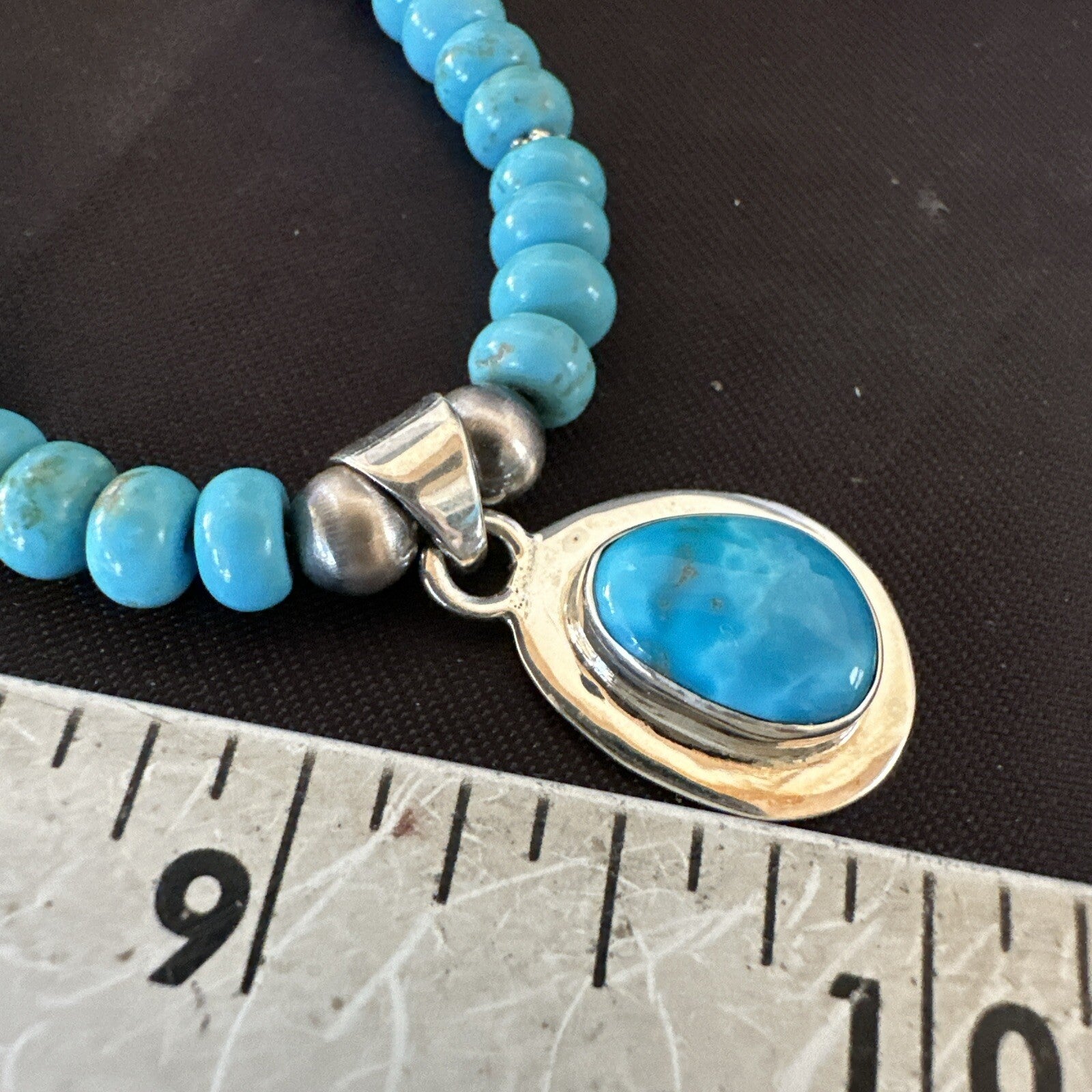 WoMens Blue Kingman Turquoise Pendant Navajo Sterling Silver Necklace 21" 18419
