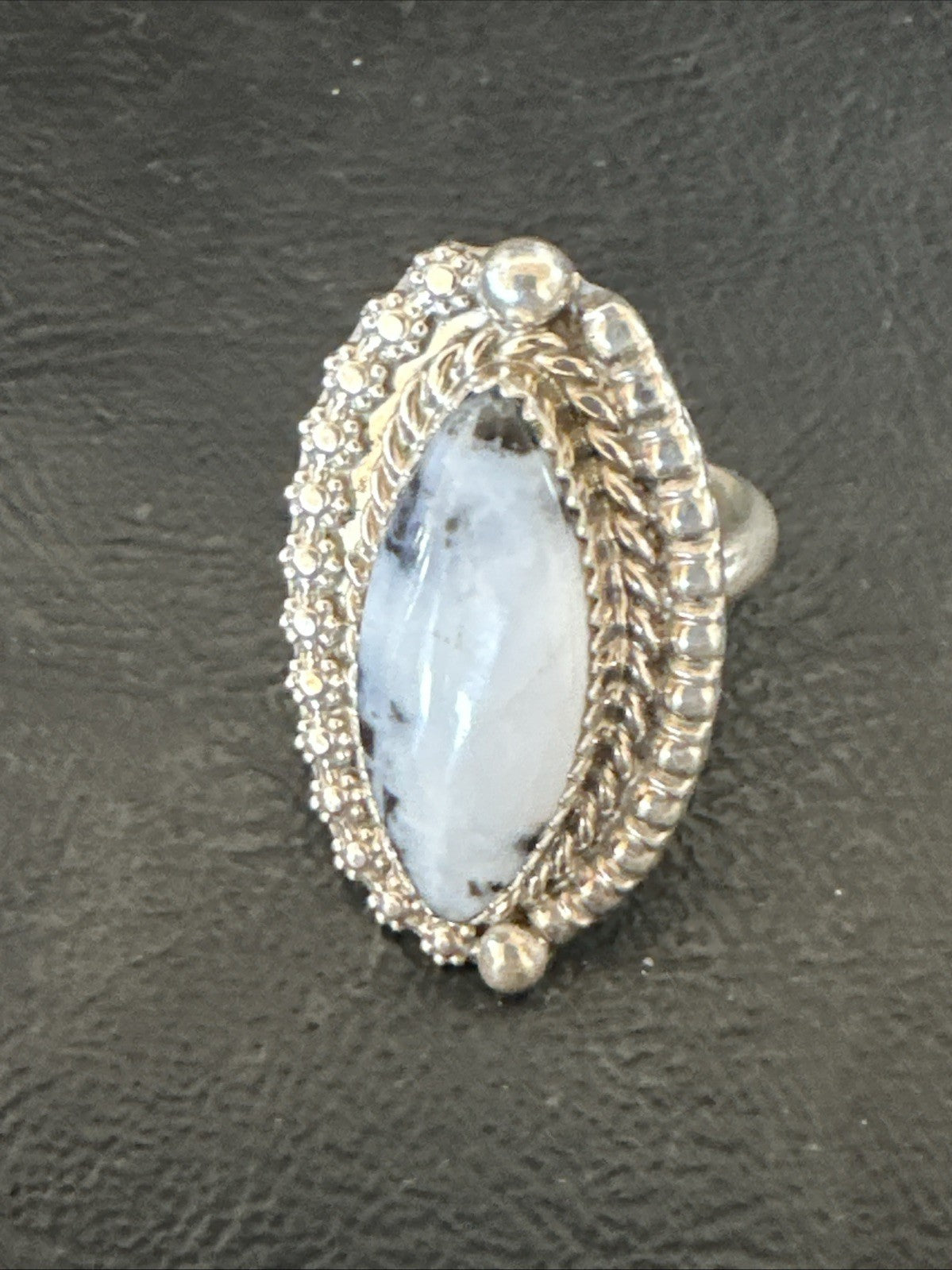 Black White Buffalo Turquoise Navajo Sterling Silver Ring Size 6.5 19804
