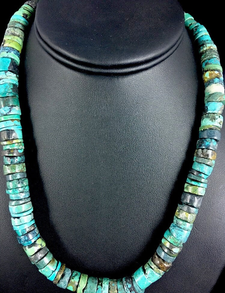 Turquoise Bead 8 mm Heishi Navajo Sterling Silver Necklace 20” 1135