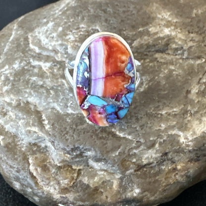 Blue Turquoise Spiny Oyster Southwestern Sterling Silver Ring Size 8 18480