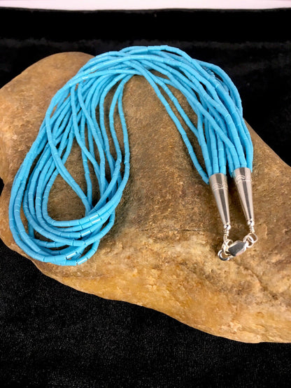 Southwestern Blue Turquoise Heishi 9S Sterling Silver Necklace 19” 17839