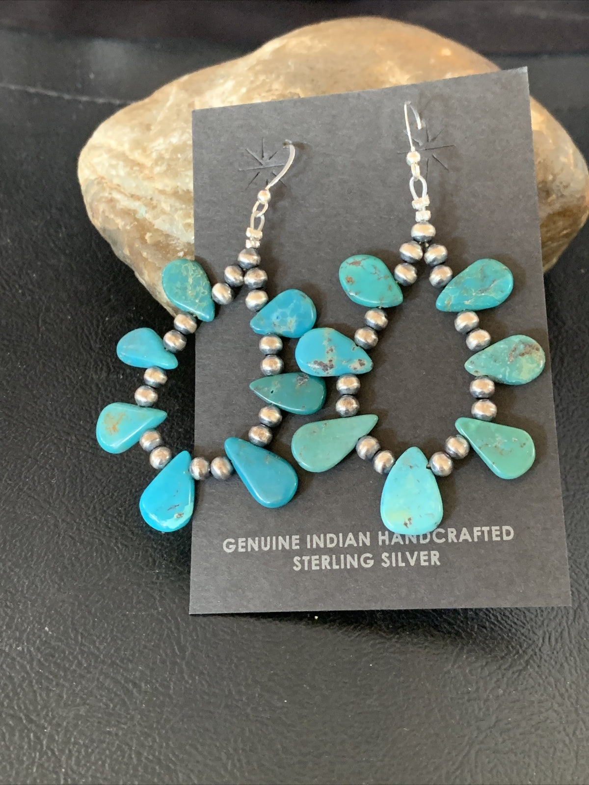 Blue Turquoise Bead Sterling Silver Beads Cluster Earrings 2" 13372N