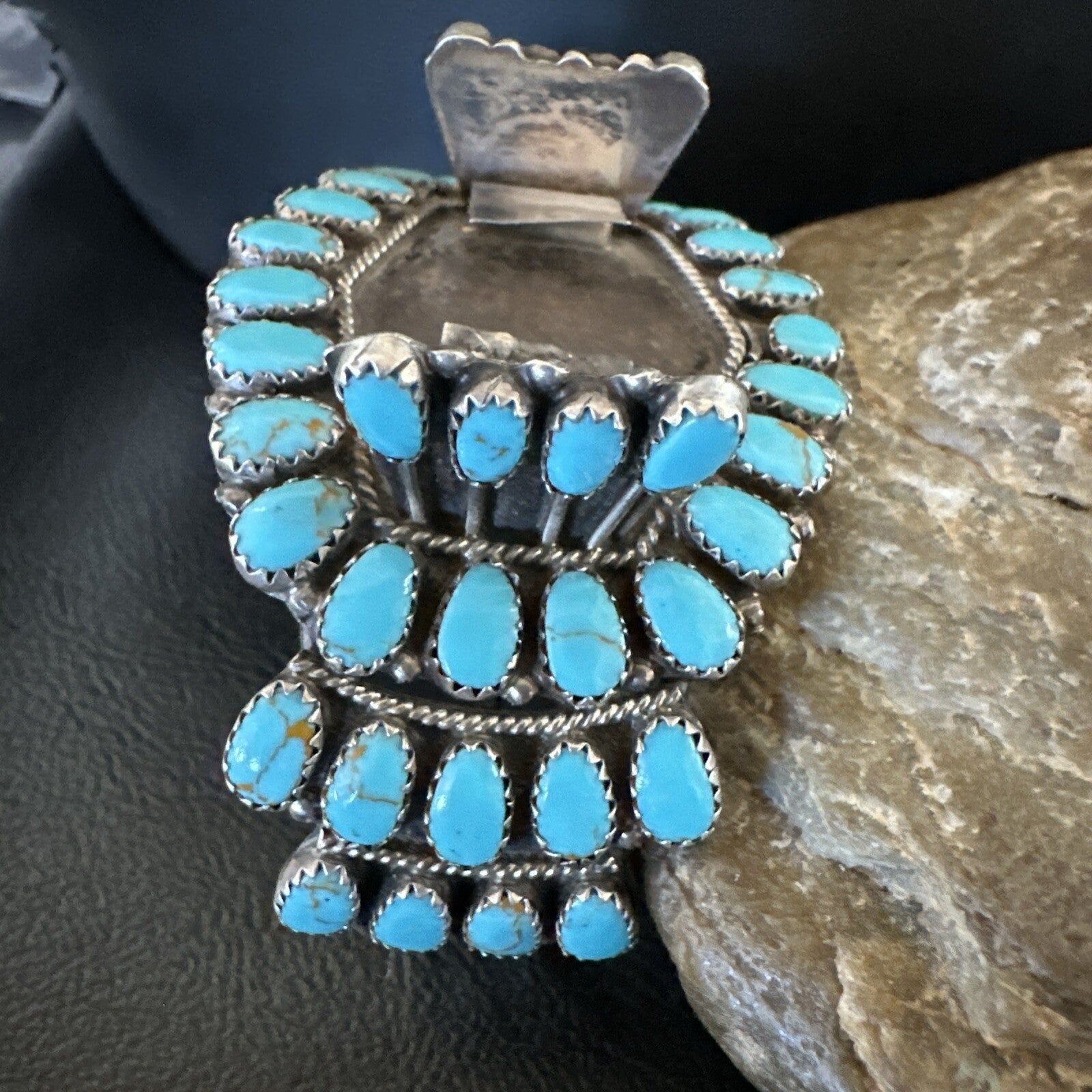 Men Blue Turquoise Navajo Sterling Silver Watch Cuff Bracelet 18160
