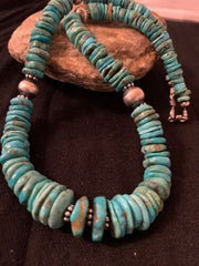 Navajo Blue Turquoise Graduated Necklace Silver 18" | Sterling Silver | Authentic Native American Handmade | 4663