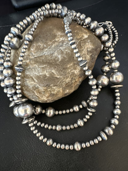 Mixed Bead Bib Sterling Silver Navajo Pearls Necklace 20” 3S 94420
