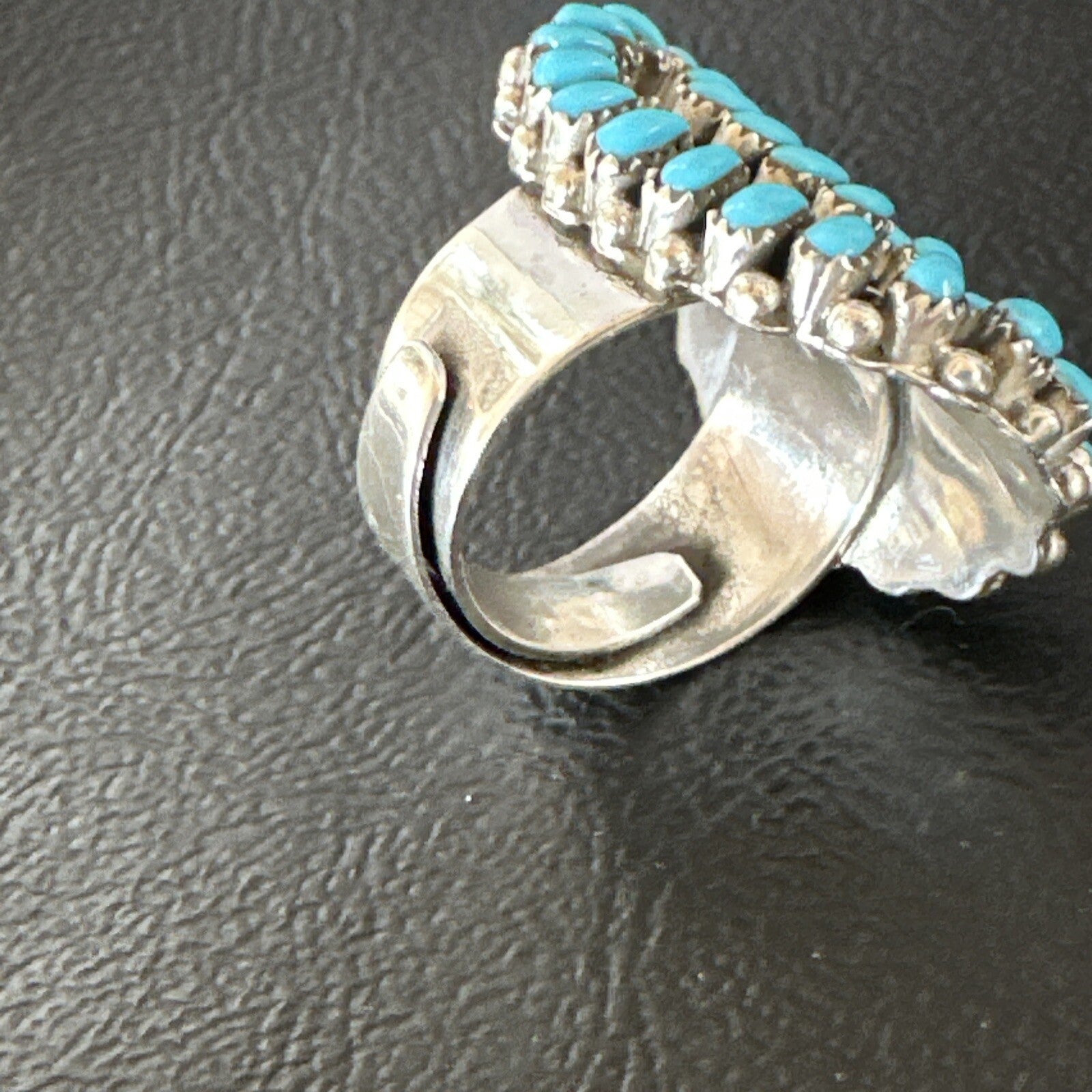 Blue Turquoise Navajo Sterling Silver Cluster Ring Adjustable Size 7 15706