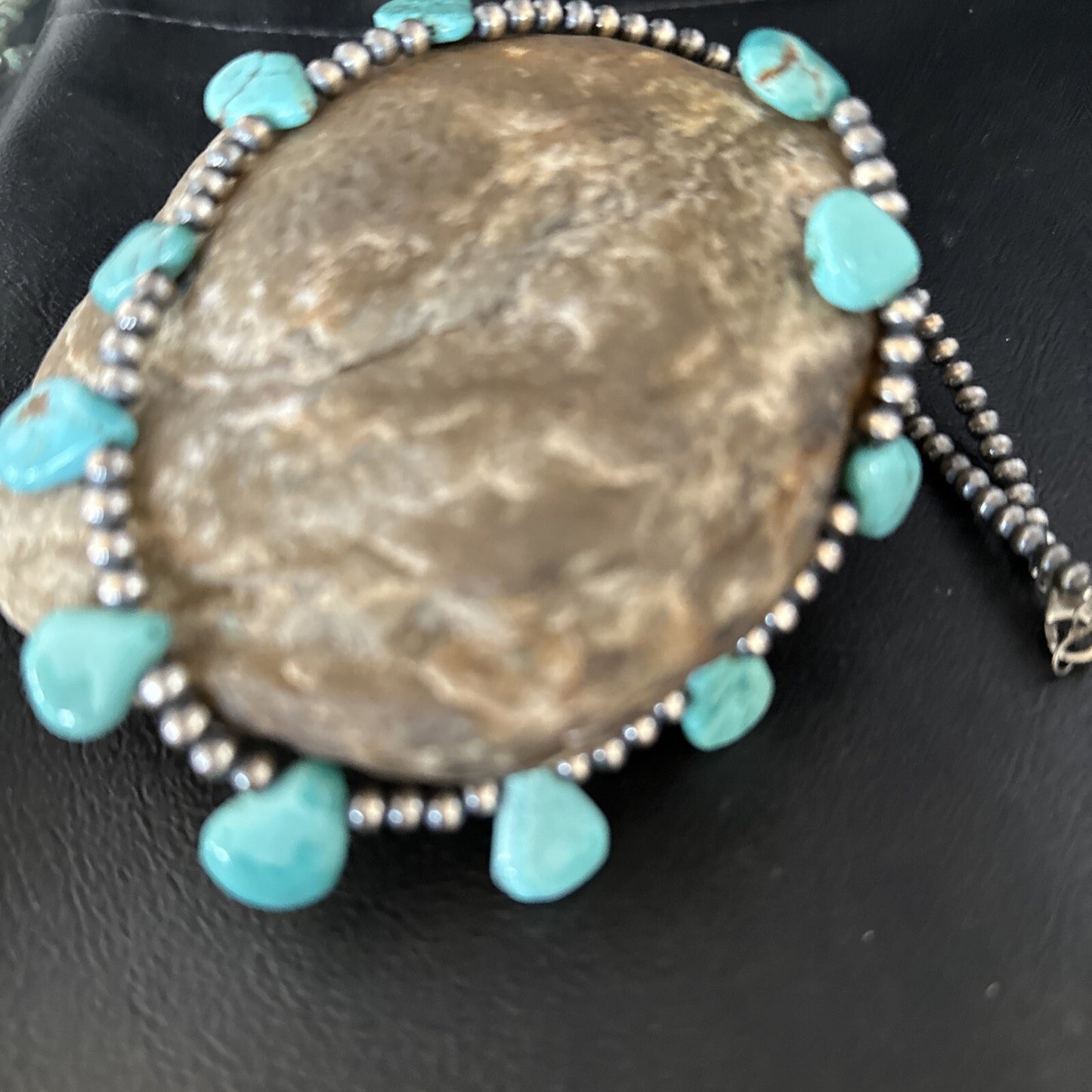 17in Teardrop Navajo Pearls Sterling Silver Blue Turquoise Necklace 14732