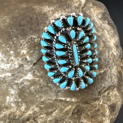 Blue Turquoise Navajo Sterling Silver Cluster Ring Adjustable Size 7 15706
