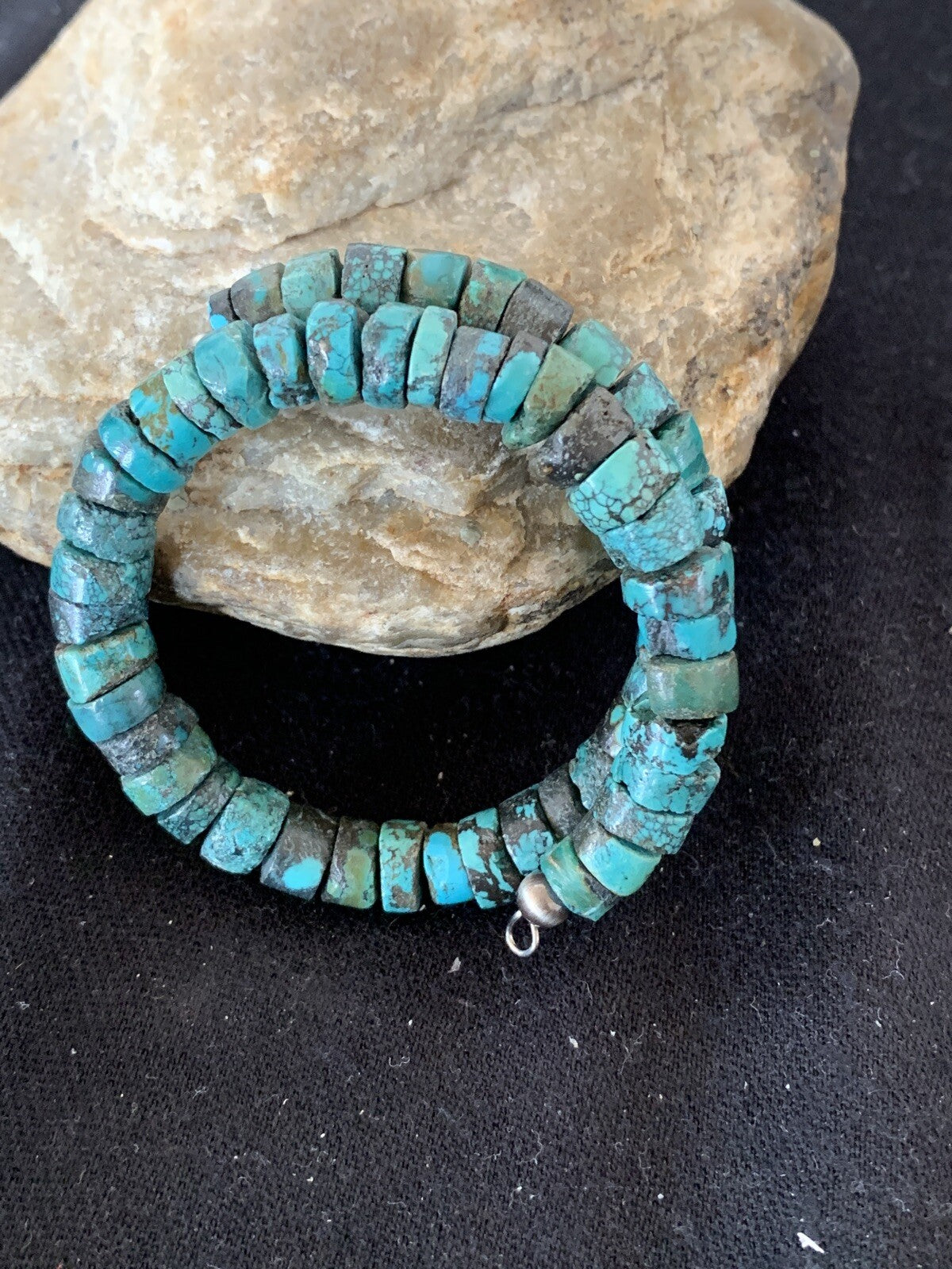Navajo Natural Turquoise Heishi Bracelet Stainless Steel Memory Wire 17609