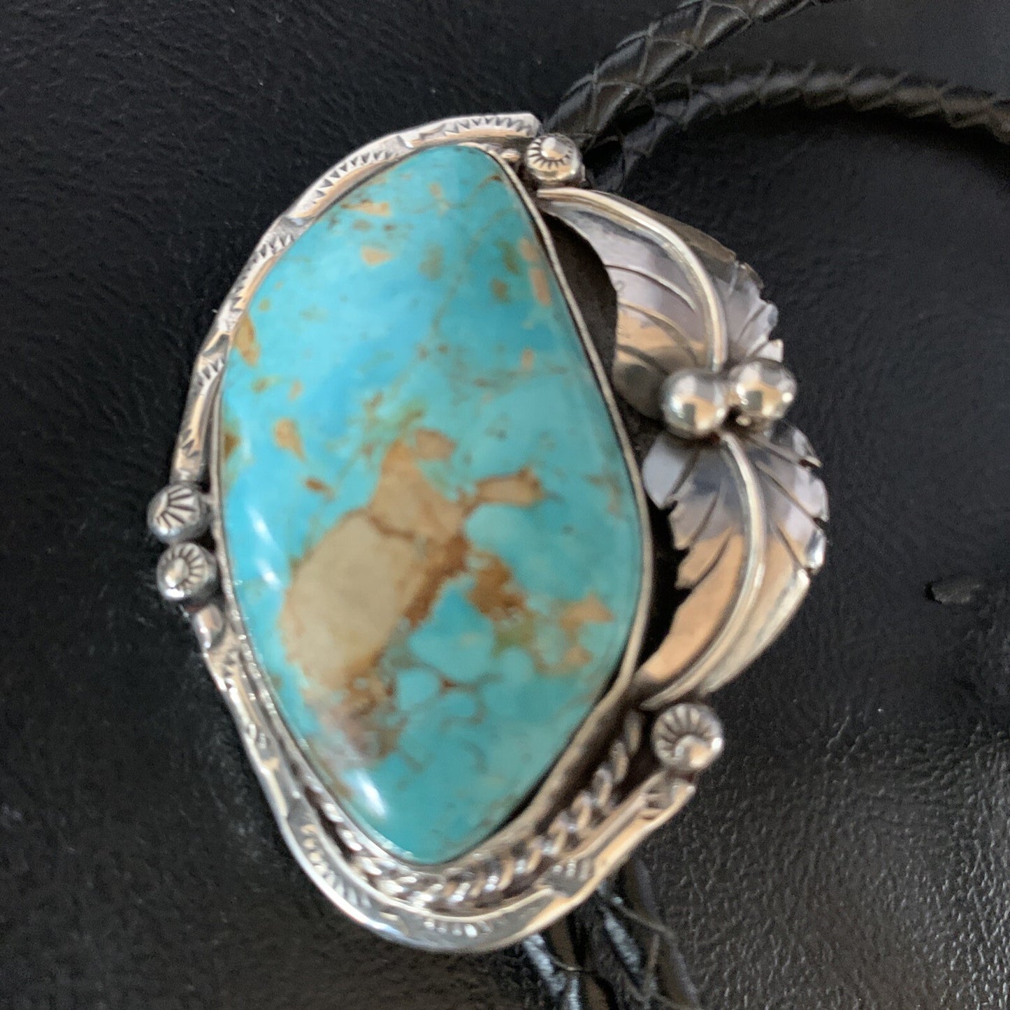Native Mens Bolo Tie Blue Royston Turquoise Sterling Silver Navajo 14111N