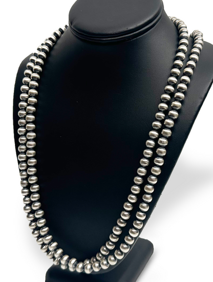 Native American 8mm Sterling Silver Navajo Pearls 48" Single Strand Necklace