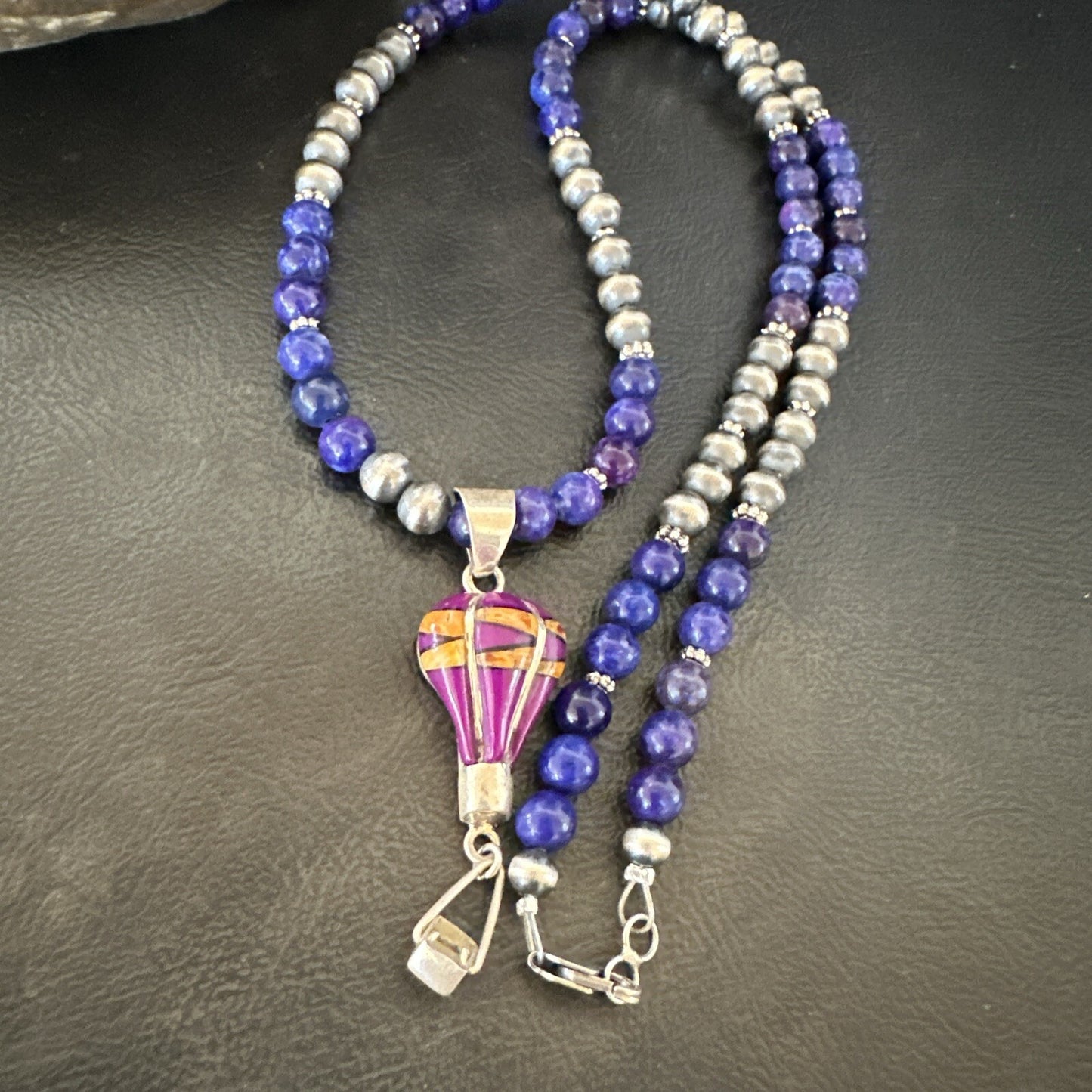 Balloon Orange Spiny Purple Pendant Navajo Sterling Silver Necklace 22" 18345