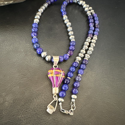 Balloon Orange Spiny Purple Pendant Navajo Sterling Silver Necklace 22" 18345