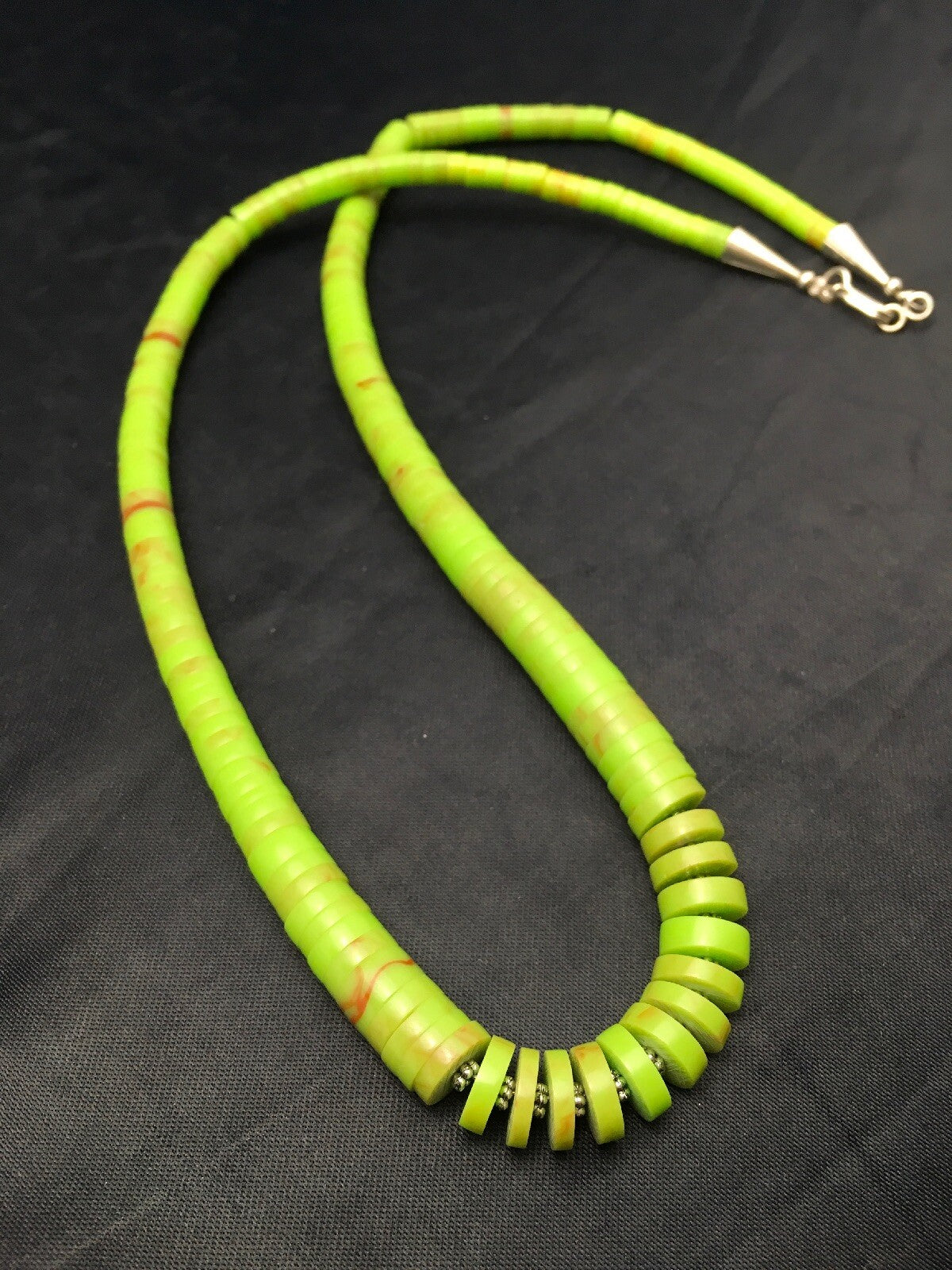 Green Gaspeite Navajo Sterling Silver Beads Necklace 21" 4158
