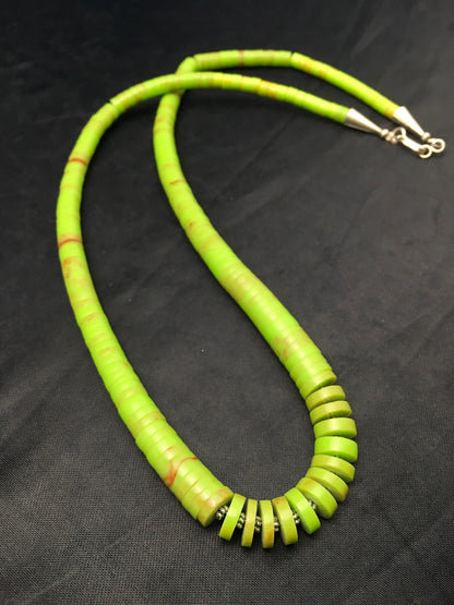 Green Gaspeite Navajo Sterling Silver Beads Necklace 21" 4158