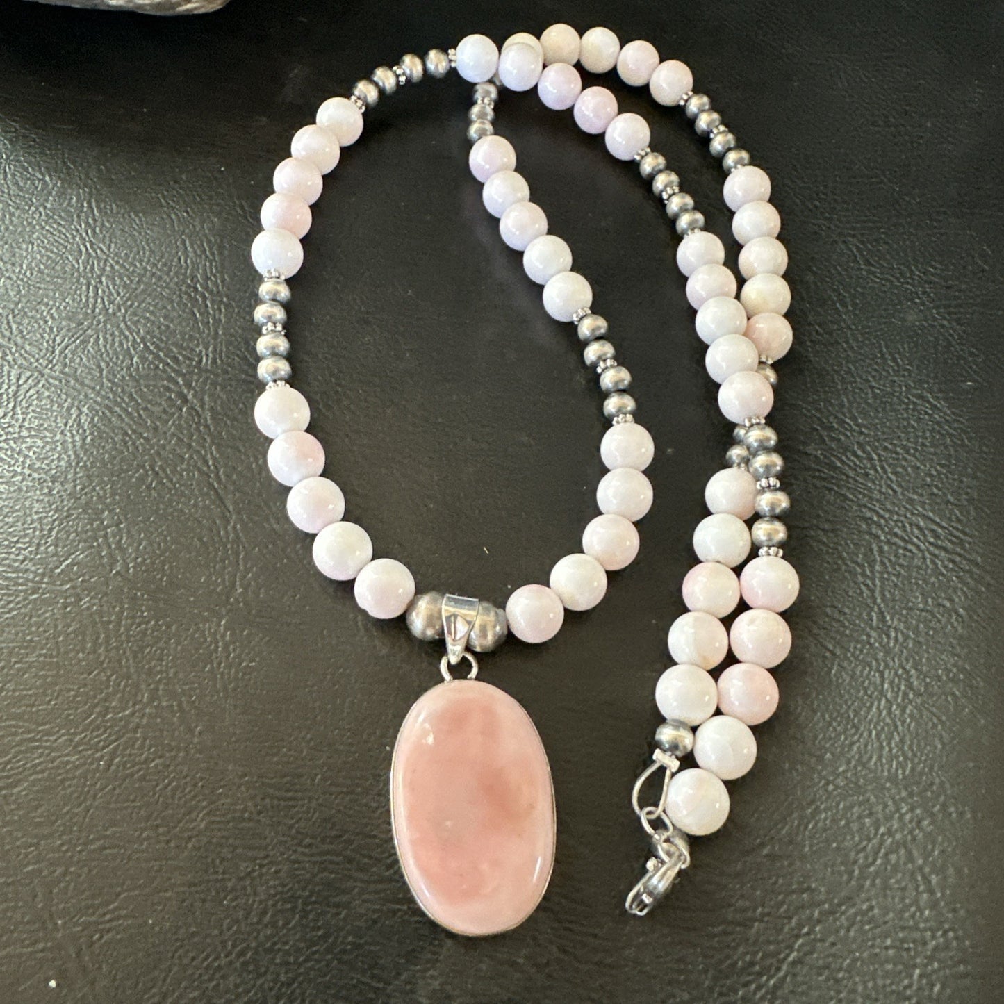 Southwestern Sterling Silver Pink Queen Conch Bead Necklace Pendant 20" 19580