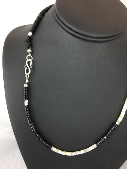 Handmade Native American Black Onyx Sterling Silver Men's Necklace 10052
