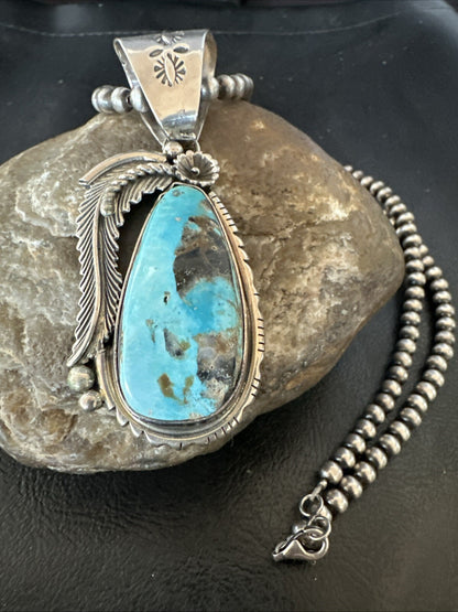 Mens Womens Blue Turquoise Pendant Sterling Silver Beads Sterling Necklace 18648