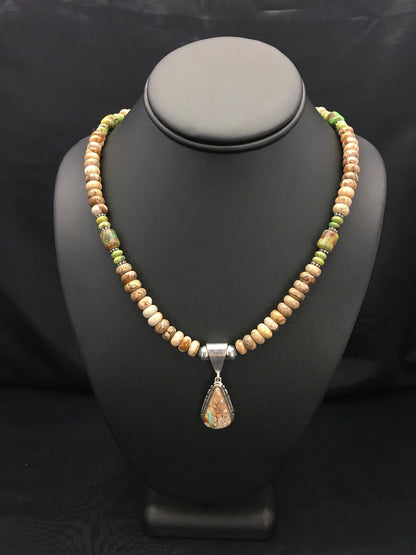 Green Turquoise Navajo Sterling Silver Necklace 2612