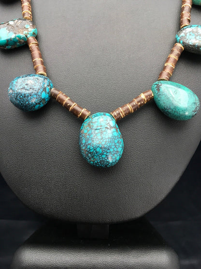 Spider Web Turquoise & Bone Bead Southwestern Sterling Silver Necklace 20" 02628