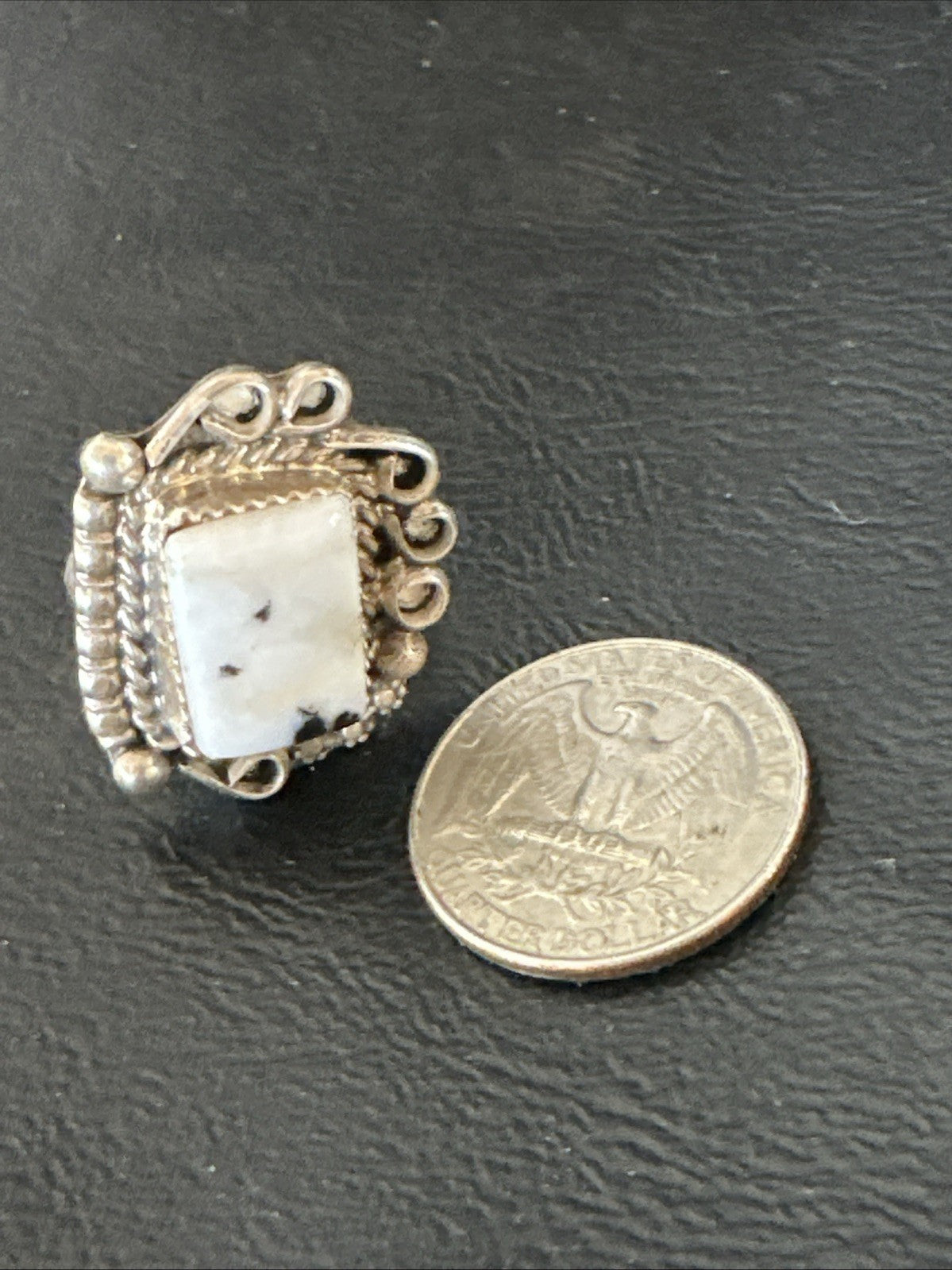Black White Buffalo Turquoise Navajo Sterling Silver Ring Size 7 19807