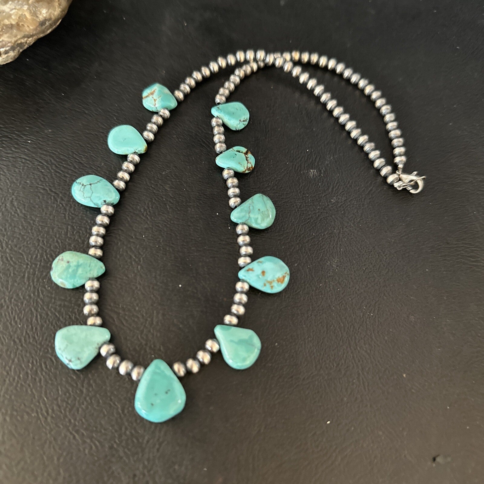 20in Teardrop Navajo Pearls Sterling Silver Blue Turquoise Necklace 14733