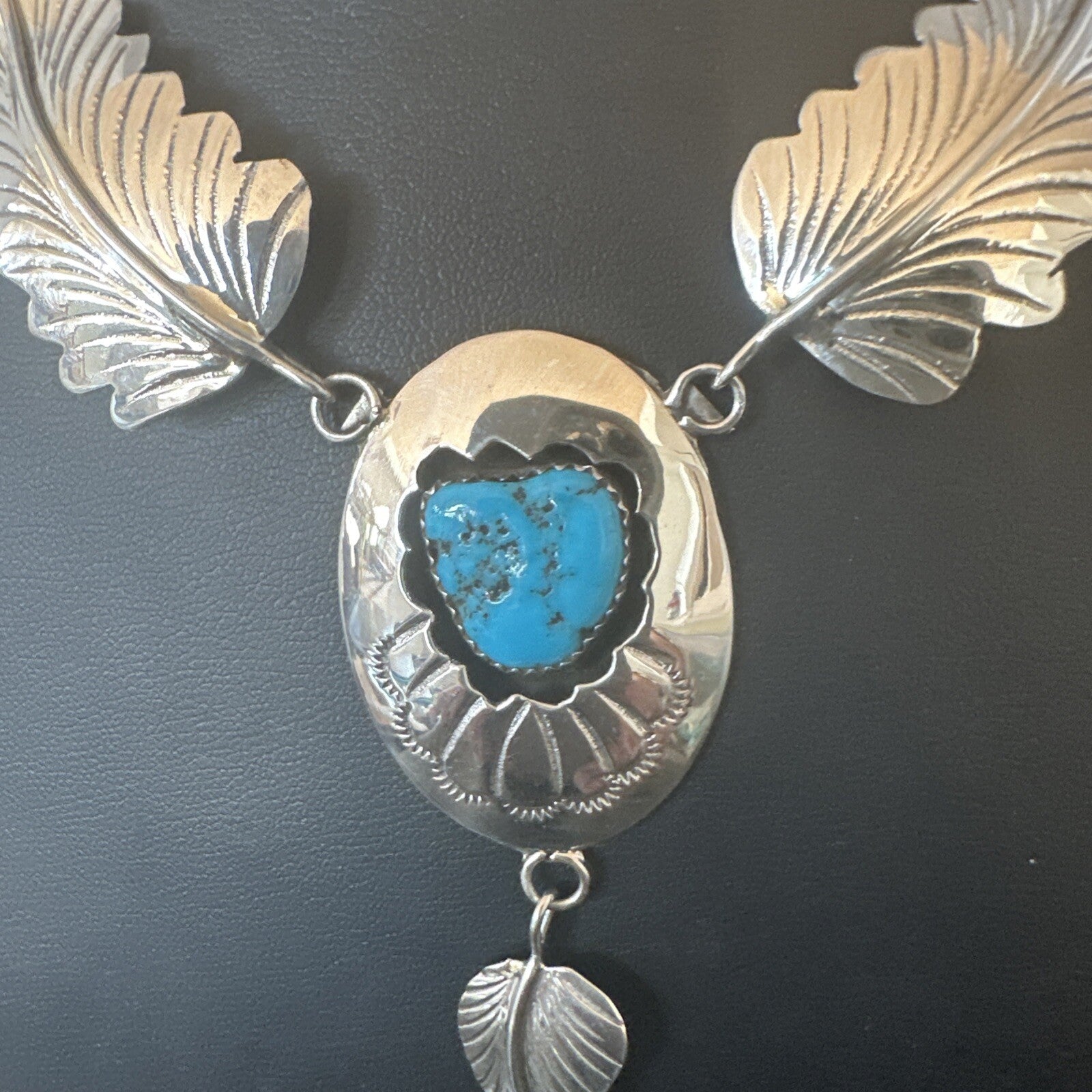Blue Kingman Turquoise Navajo Sterling Silver Necklace Pendant 18576