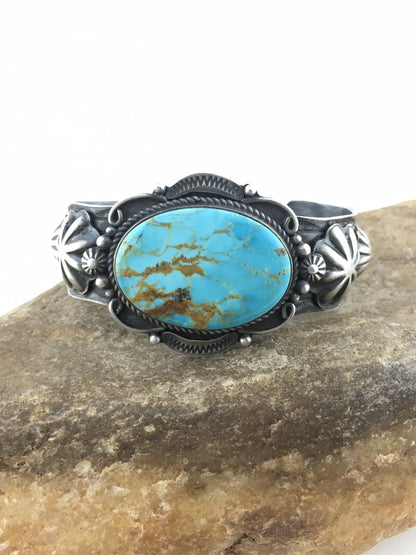 Kingman Turquoise Navajo Sterling Silver Cuff Bracelet 04538