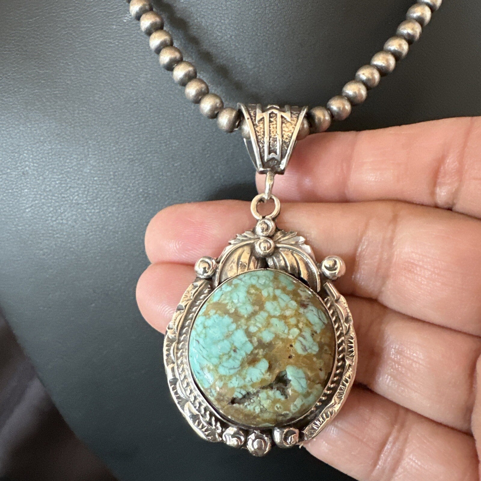 Mens Blue Turquoise#8 Pendant Navajo Sterling Silver Necklace 18073