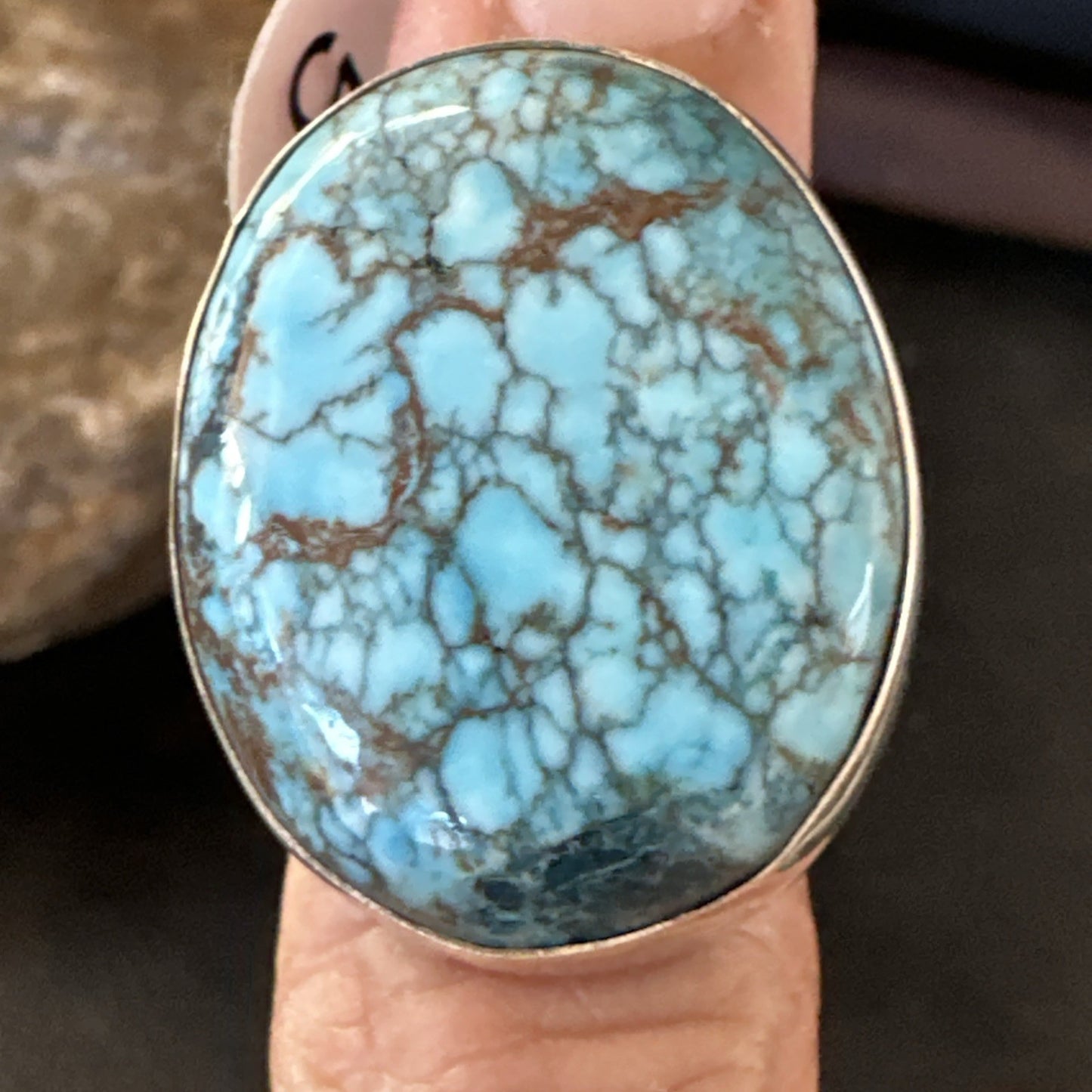 Blue Turquoise#8 Southwestern Sterling Silver Ring Size 5 19727