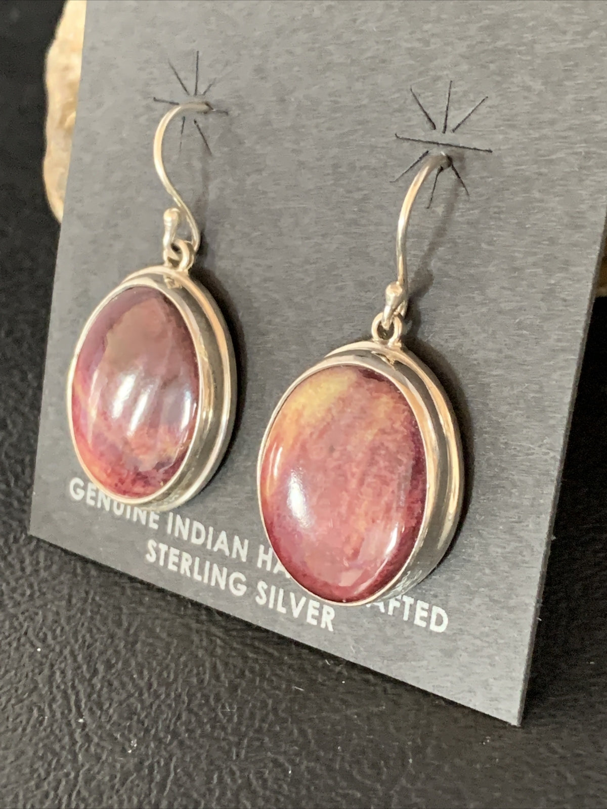 Purple Spiny Oyster Navajo Sterling Silver Dangle Earrings 1" 13786