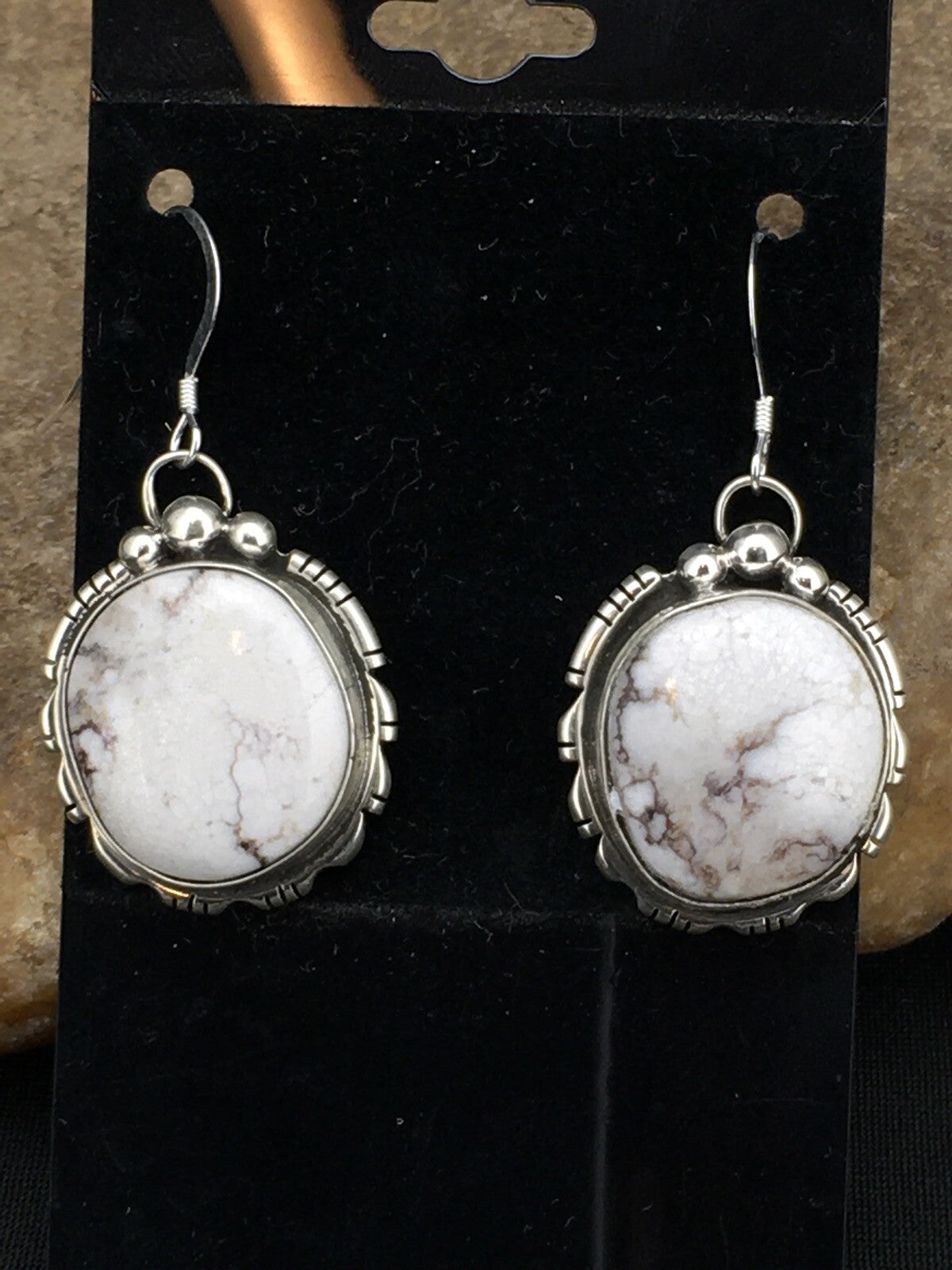 Navajo Sterling Silver Wild Horse Turquoise Earrings 1" 01321