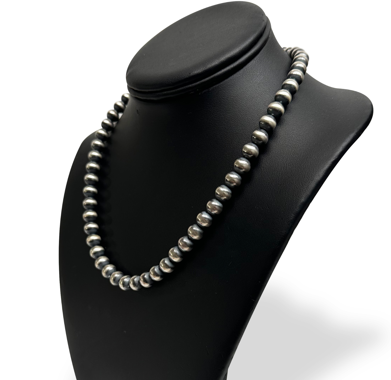 Native American 6mm Sterling Silver Navajo Pearls 15" Hook & Eye Cone Necklace