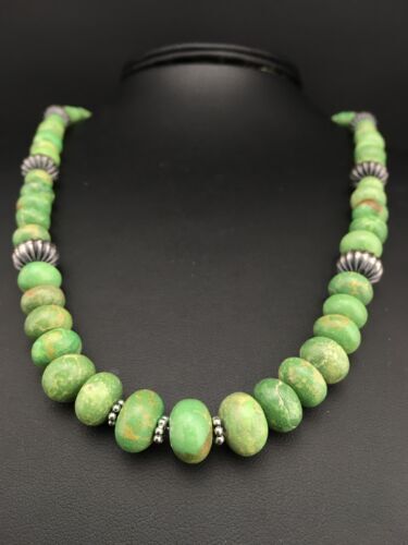 Authentic Navajo Green Kingman Turquoise Sterling Silver Necklace 20” 1290