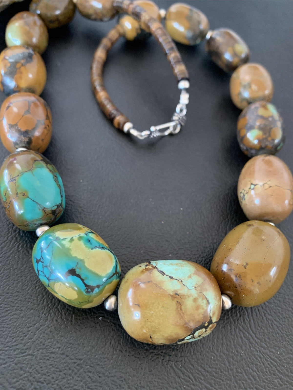 Green Chunky Turquoise Graduated Navajo Sterling Silver Necklace 20" 02113