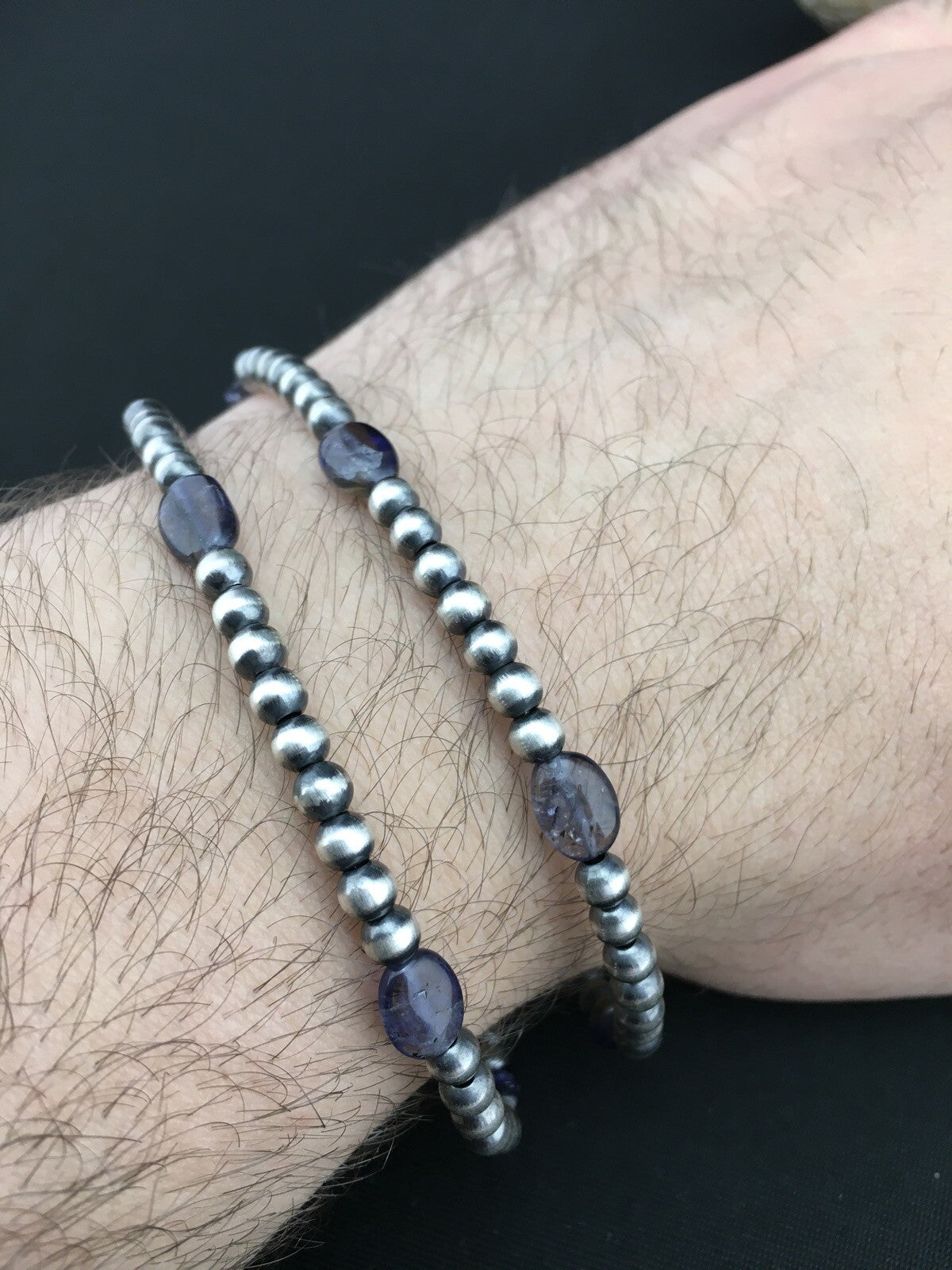 Navajo Sterling Silver Beads Labradorite Bead Bracelet 8" 01288