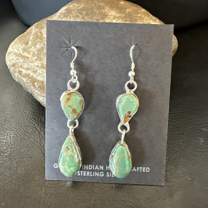 Green Royston Turquoise Navajo Sterling Silver Dangle Earrings 19405