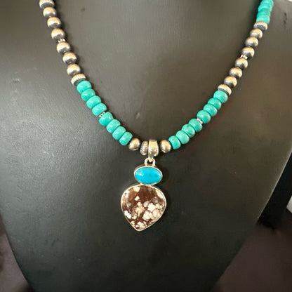 Wild Horse Sterling Silver Blue Kingman Turquoise Necklace Pendant 17899