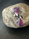 Cluster Purple Spiny Oyster Navajo Ring Sz 7.5 | Sterling Silver | Authentic Native American Handmade | 19764