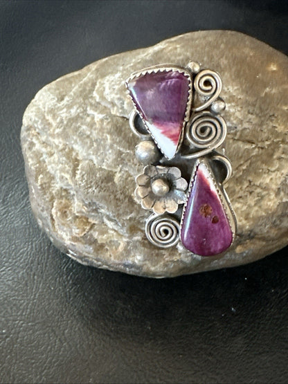 Cluster Purple Spiny Oyster Navajo Sterling Silver Ring Sz 7.5 19764