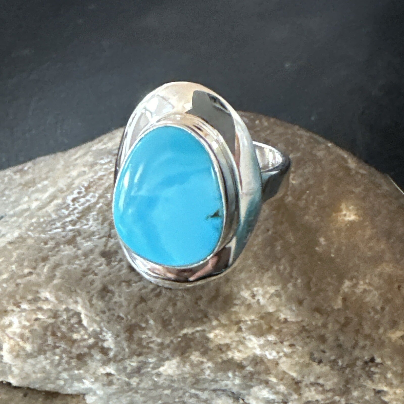 Southwestern Sterling Silver Blue Kingman Turquoise Ring Size 7 18504
